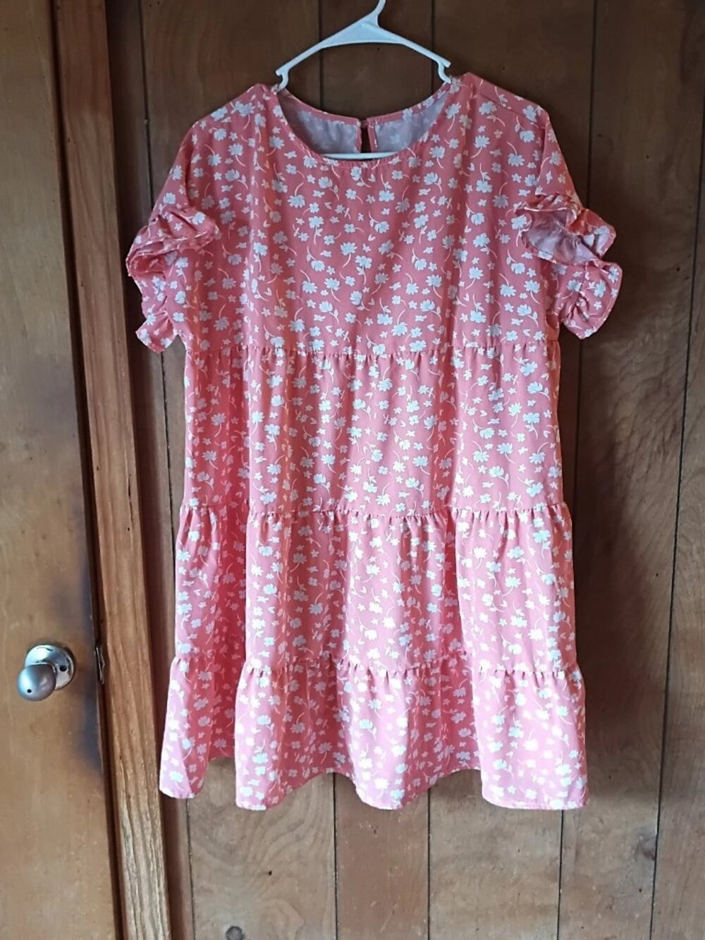 Pink Floral Tiered Babydoll Dress XL Short Sleeve